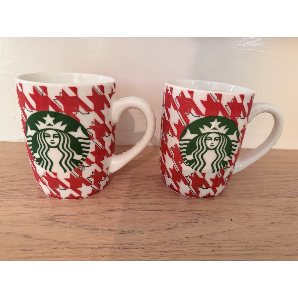 Starbucks Houndstooth Coffee Mugs 10 oz 2017 Holiday Edition Cup Set of 2 Red